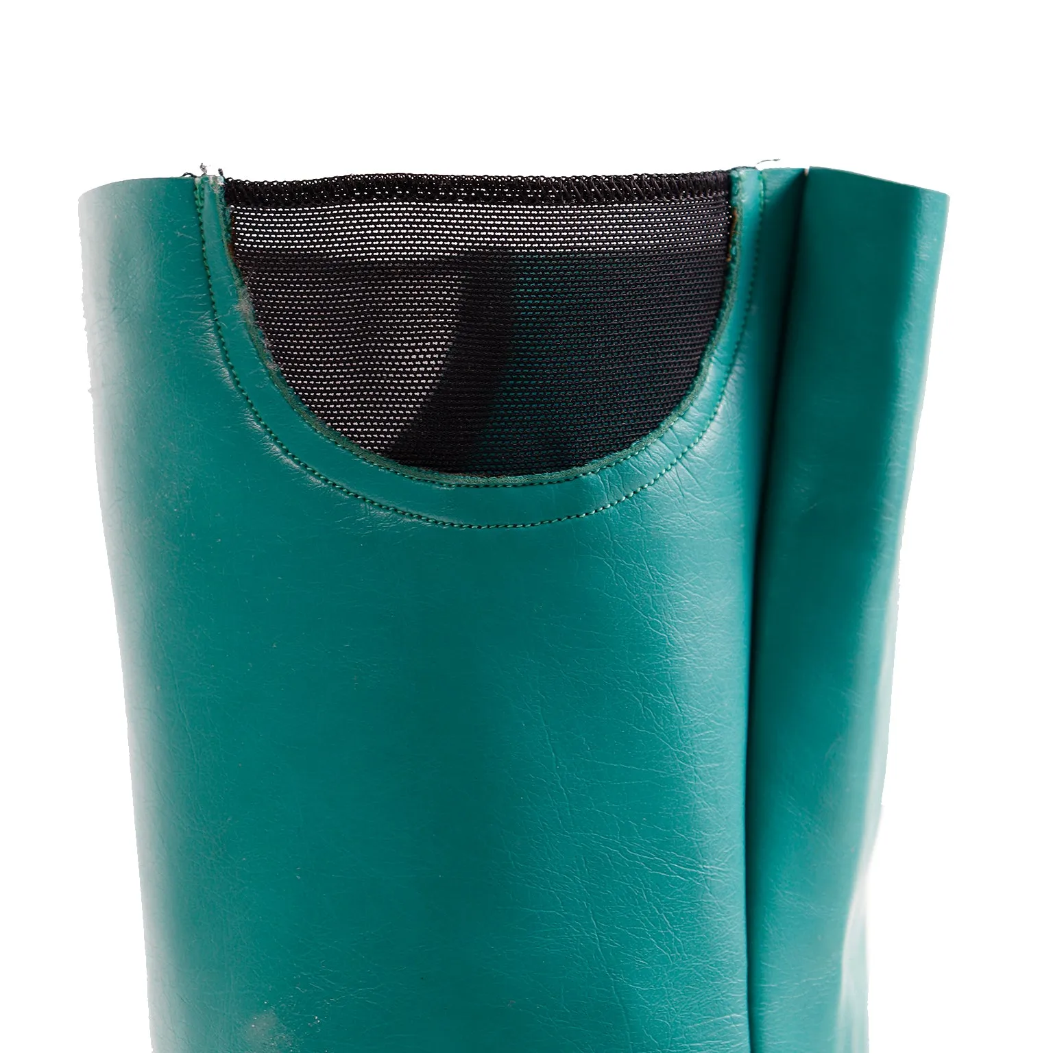 1970s French Vintage Green Thigh High Stretch Vegan Leather Boots