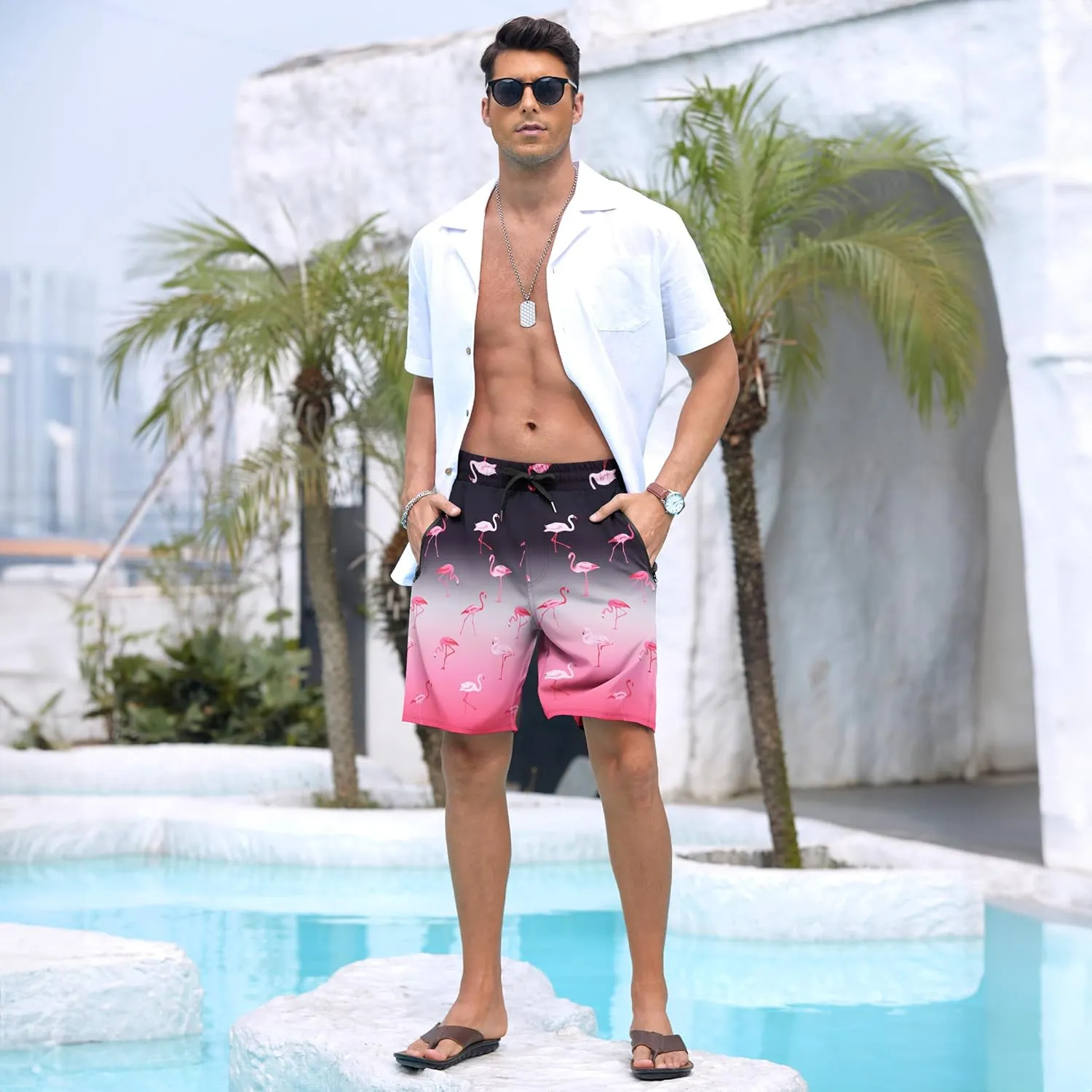 Adisputent Mens Swim Trunks with Compression Liner Quick Dry Swimsuit with Zipper Pockets Bathing Suit Beach Swim Shorts