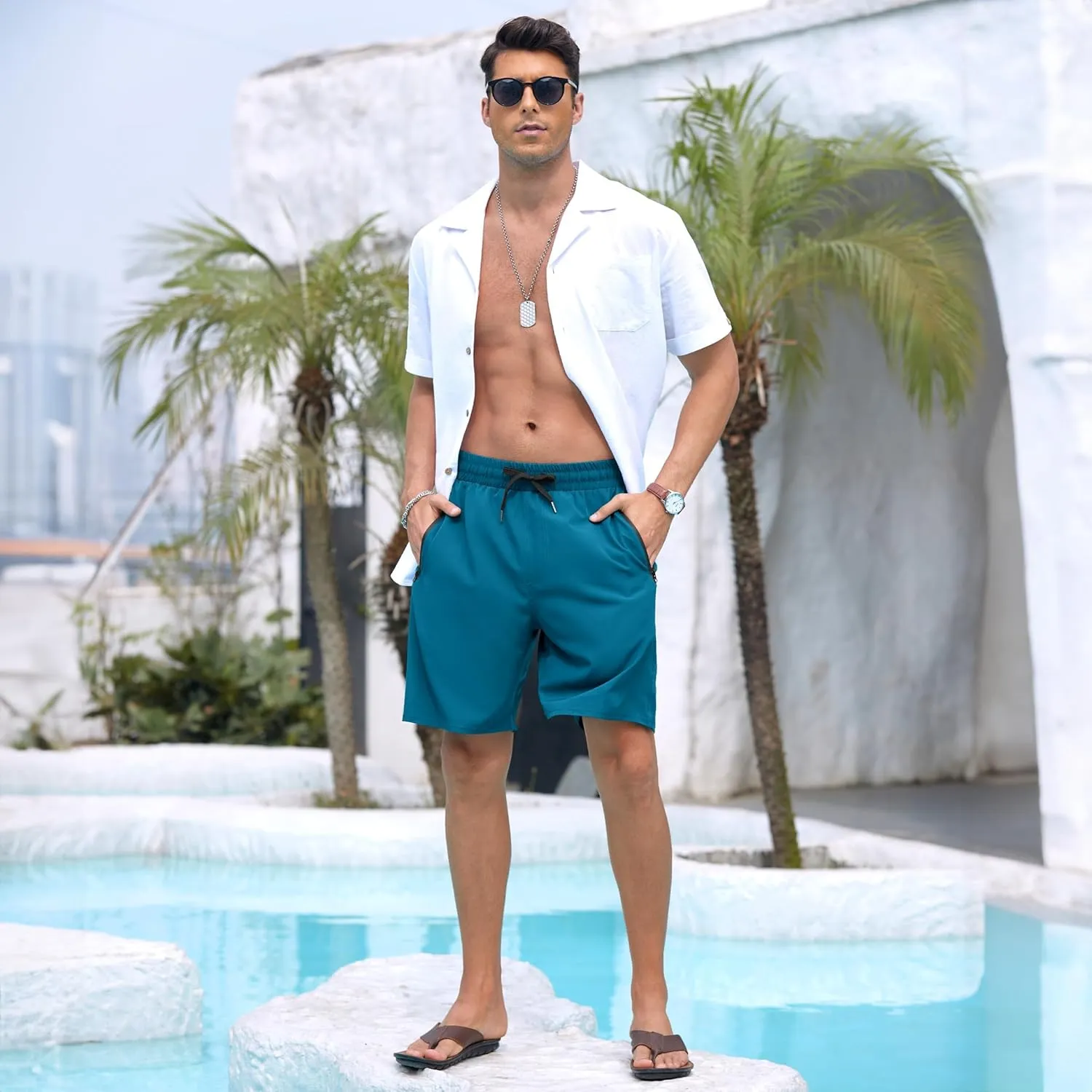 Adisputent Mens Swim Trunks with Compression Liner Quick Dry Swimsuit with Zipper Pockets Bathing Suit Beach Swim Shorts