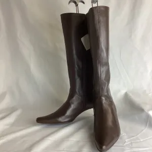 BNWT Unbranded Brown Leather Kitten Heel Boots Size 6