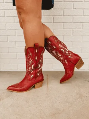 Britney Cut Out Western Boots - Ruby