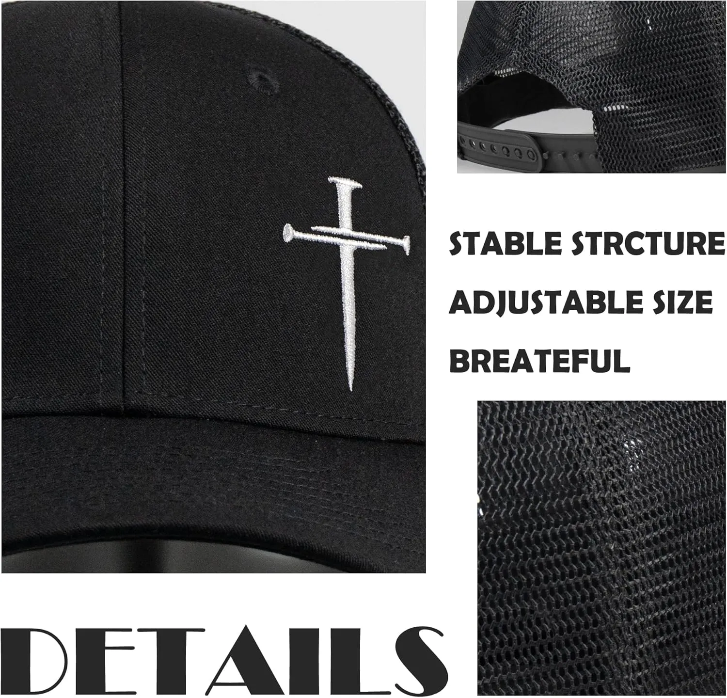 Christian Hats for Men Women,Jesus 3 Nail Cross Hat Christian Religious Gifts for Birthday/Christmas