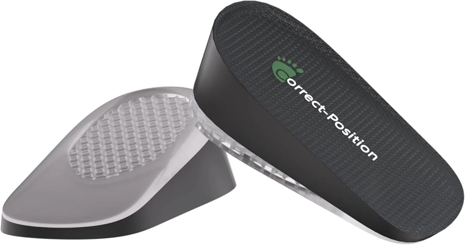 Correct-Position Height Increase Insoles, Heel Cushion Inserts, Heel Lift Inserts for Leg Length Discrepancies (Black, 1.4" Height)