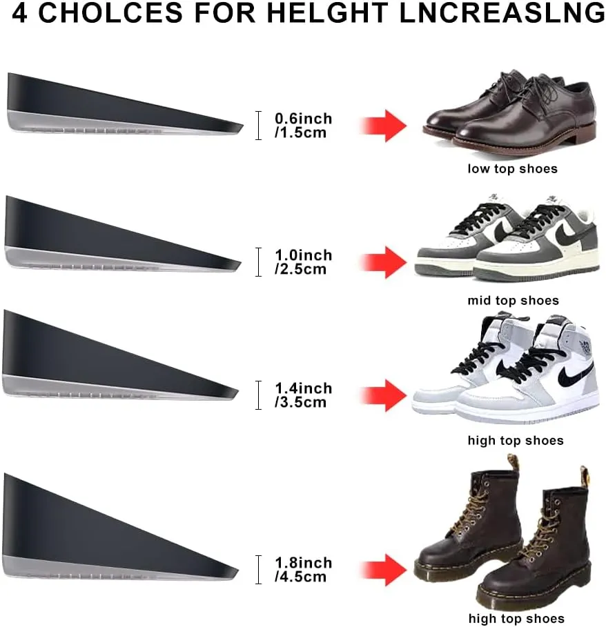 Correct-Position Height Increase Insoles, Heel Cushion Inserts, Heel Lift Inserts for Leg Length Discrepancies (Black, 1.4" Height)