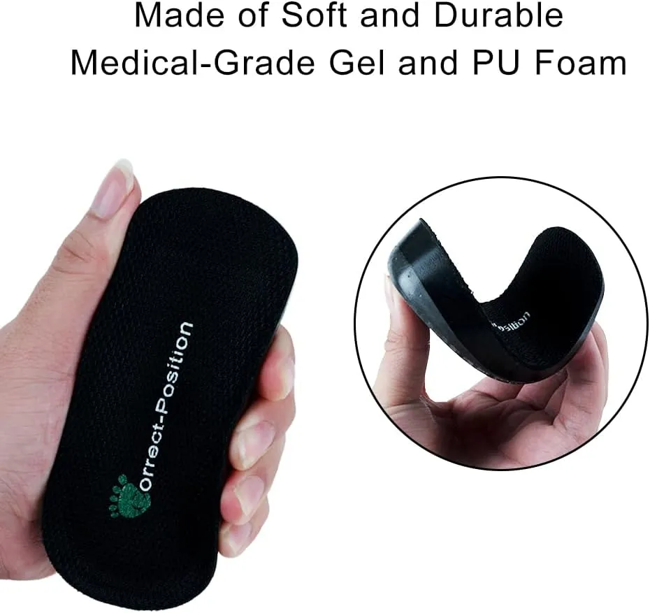 Correct-Position Height Increase Insoles, Heel Cushion Inserts, Heel Lift Inserts for Leg Length Discrepancies (Black, 1.4" Height)