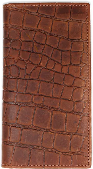 F&L CLASSIC Men's RFID Vintage Look Genuine Leather Long Bifold Wallet Checkbook Wallets,Crocodile style brown,240-70