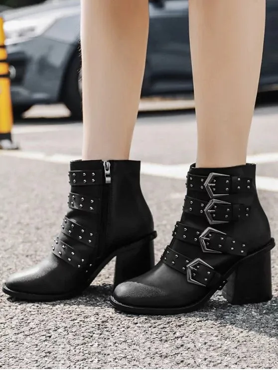 Fashion Block Heel Buckle Straps Ankle Boots