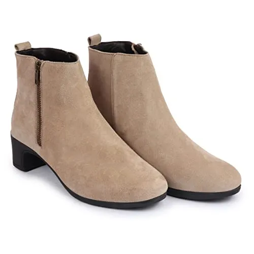 FAUSTO FST KI-264 CHEEKU-36 Women's Cheeku Flared Heel Mid Top Suede Leather Zipper Closure Winter Chelsea Boots (3 UK)