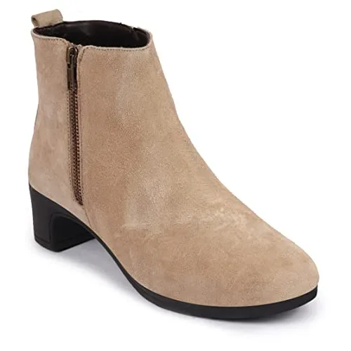 FAUSTO FST KI-264 CHEEKU-36 Women's Cheeku Flared Heel Mid Top Suede Leather Zipper Closure Winter Chelsea Boots (3 UK)