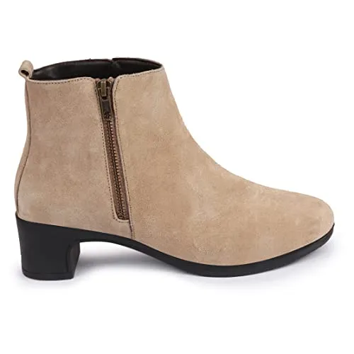 FAUSTO FST KI-264 CHEEKU-36 Women's Cheeku Flared Heel Mid Top Suede Leather Zipper Closure Winter Chelsea Boots (3 UK)