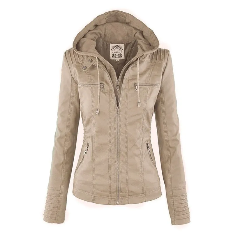 Faux Leather Jacket for Women with hoodie