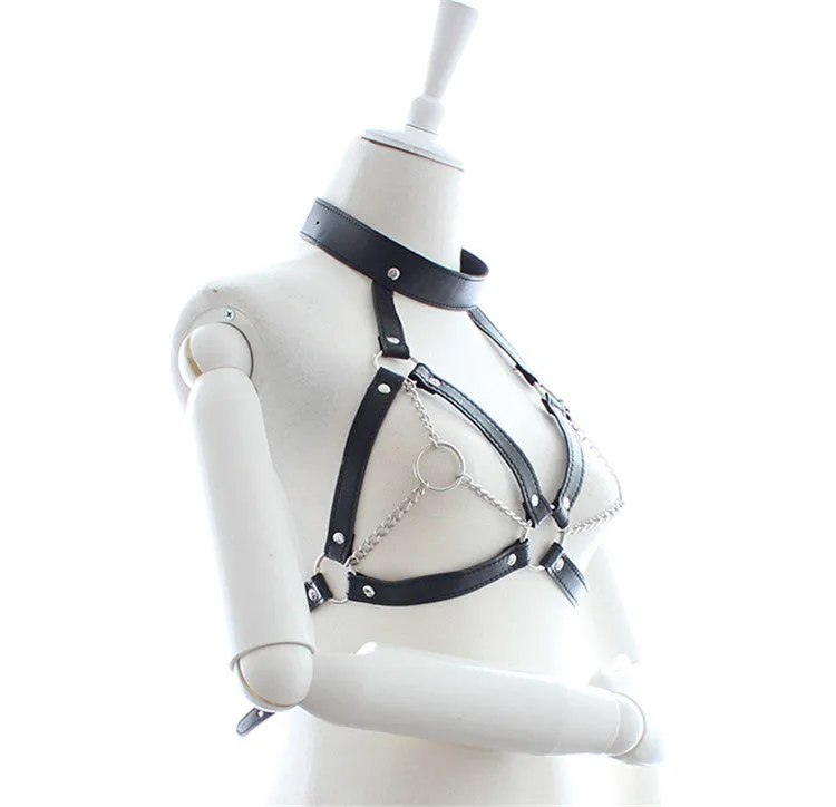 Faux Leather Open Cup Fetish Bra