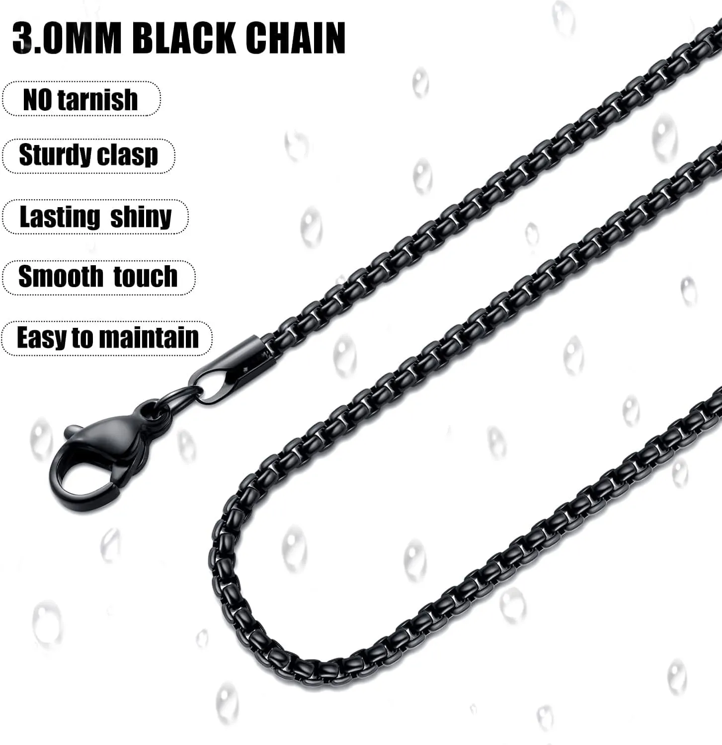 Fiusem Silver Tone/Gold Plated/Black Chain for Men, 2/2.5/3/4/5mm Stainless Steel Necklace for Men and Women, Box Chain 18-28 Inches