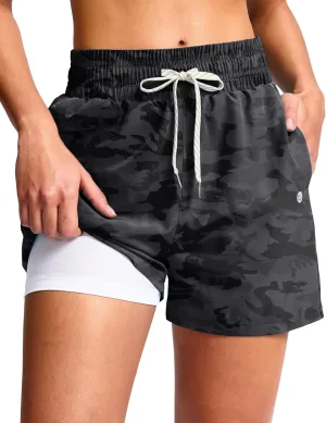 G Gradual Women's Swim Shorts 4" Quick Dry Board Shorts with Boxer Liner Deep Pockets Trunks for Water Fun, Beach, Surf, Pool