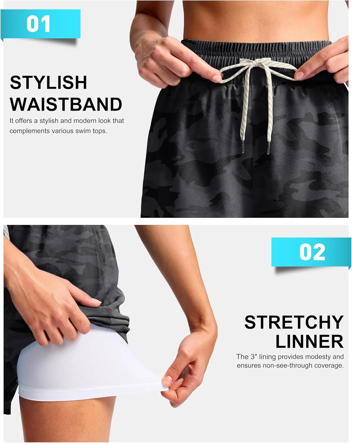 G Gradual Women's Swim Shorts 4" Quick Dry Board Shorts with Boxer Liner Deep Pockets Trunks for Water Fun, Beach, Surf, Pool