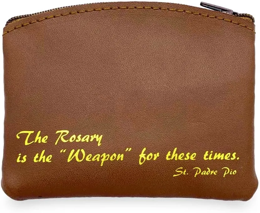 Genuine Leather Rosary Pouch with Zipper and Cross Imprint - Rosary Beads Holder Case for Men and Women