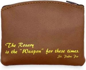 Genuine Leather Rosary Pouch with Zipper and Cross Imprint - Rosary Beads Holder Case for Men and Women