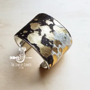 Hair-on-Hide Mixed Metallic Leather Cuff Bangle Bracelet 010z