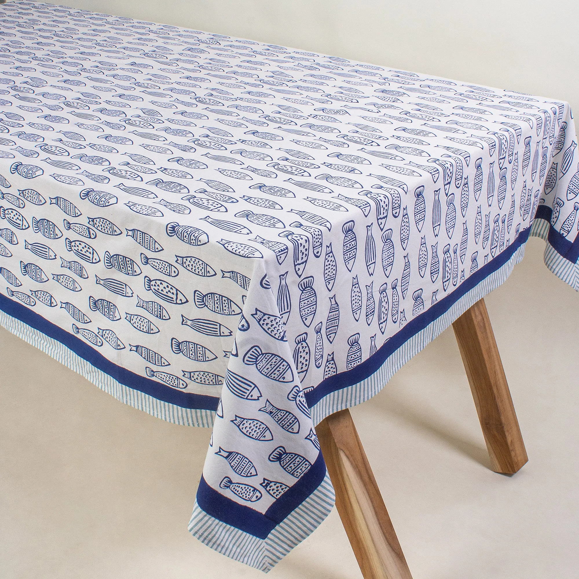 Hand Block Fish Print Soft Table Cover 6 Seater