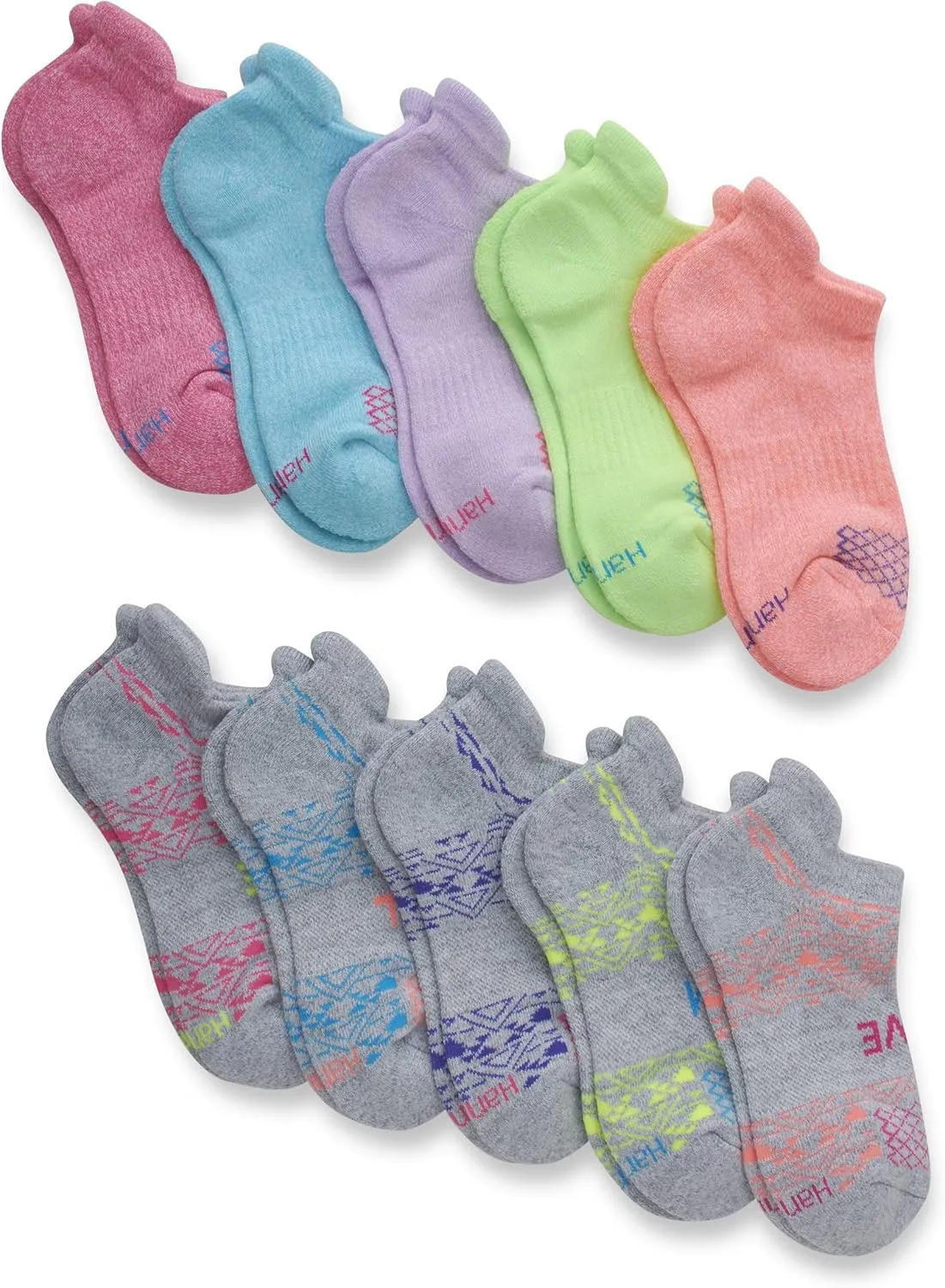 Hanes Girls' Comfort Fit Heel Shield and No Show Socks, 10-Pair Packs