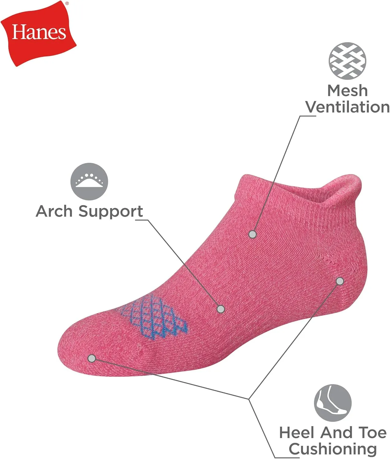 Hanes Girls' Comfort Fit Heel Shield and No Show Socks, 10-Pair Packs