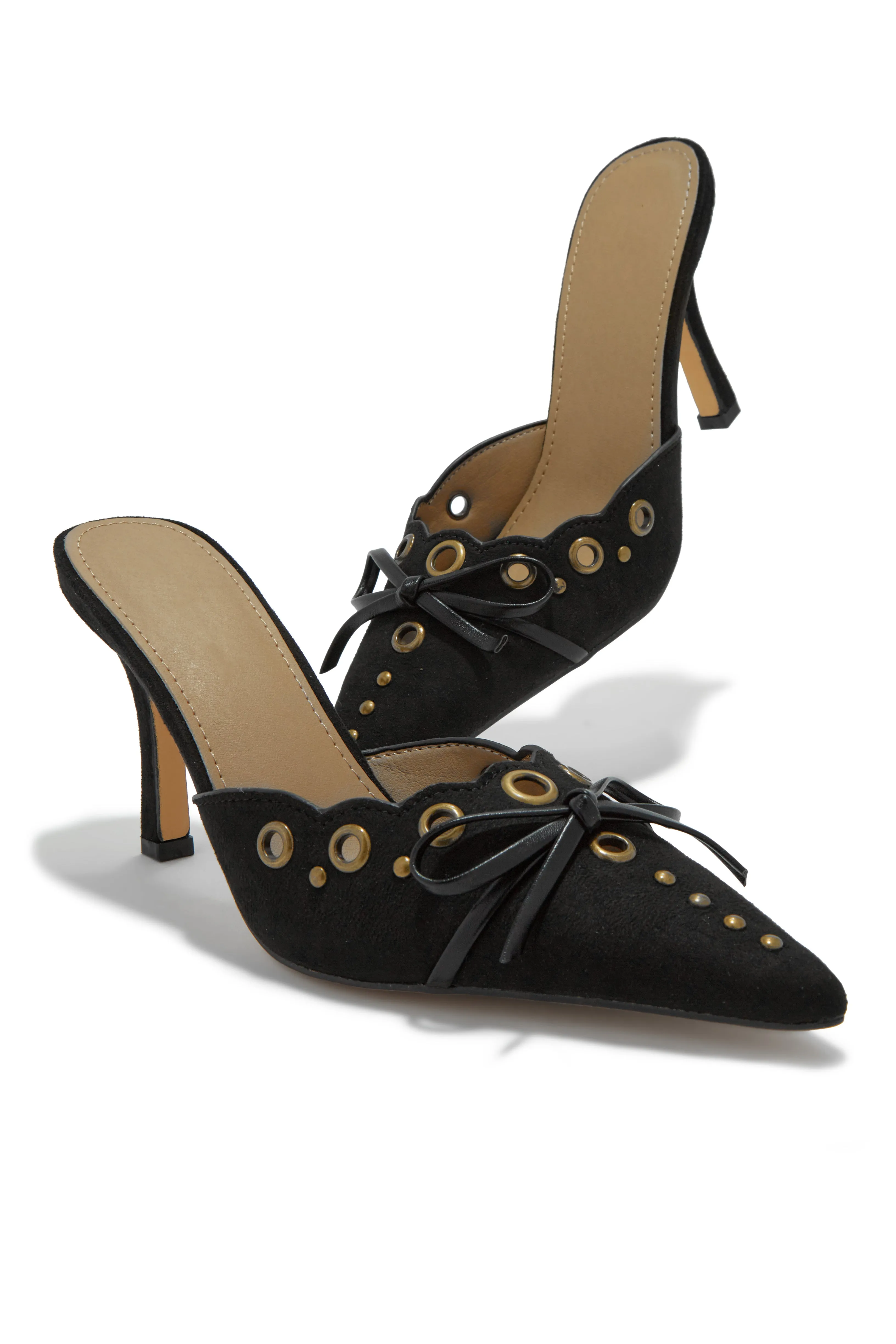 Jasmyn Mid Heel Mule Pumps - Black