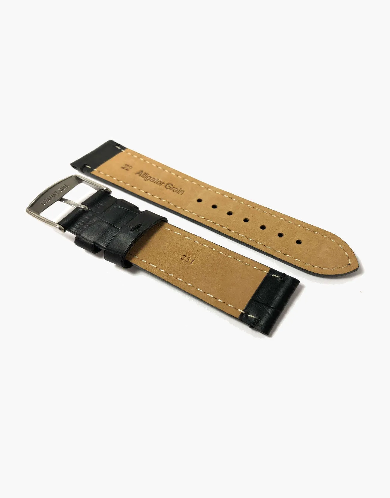 LUX Black Genuine leather watch strap Alligator Grain Slim Flat-matte