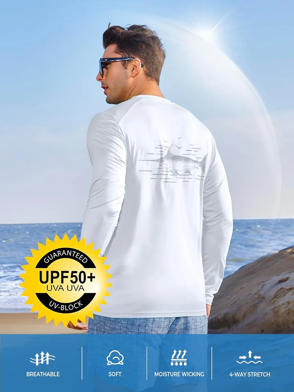 NORTHYARD Men's UPF 50  Sun Protection Shirts Long Sleeve Swim Beach Rash Guard SPF Quick Dry Lightweight UV Fishing T-Shirt