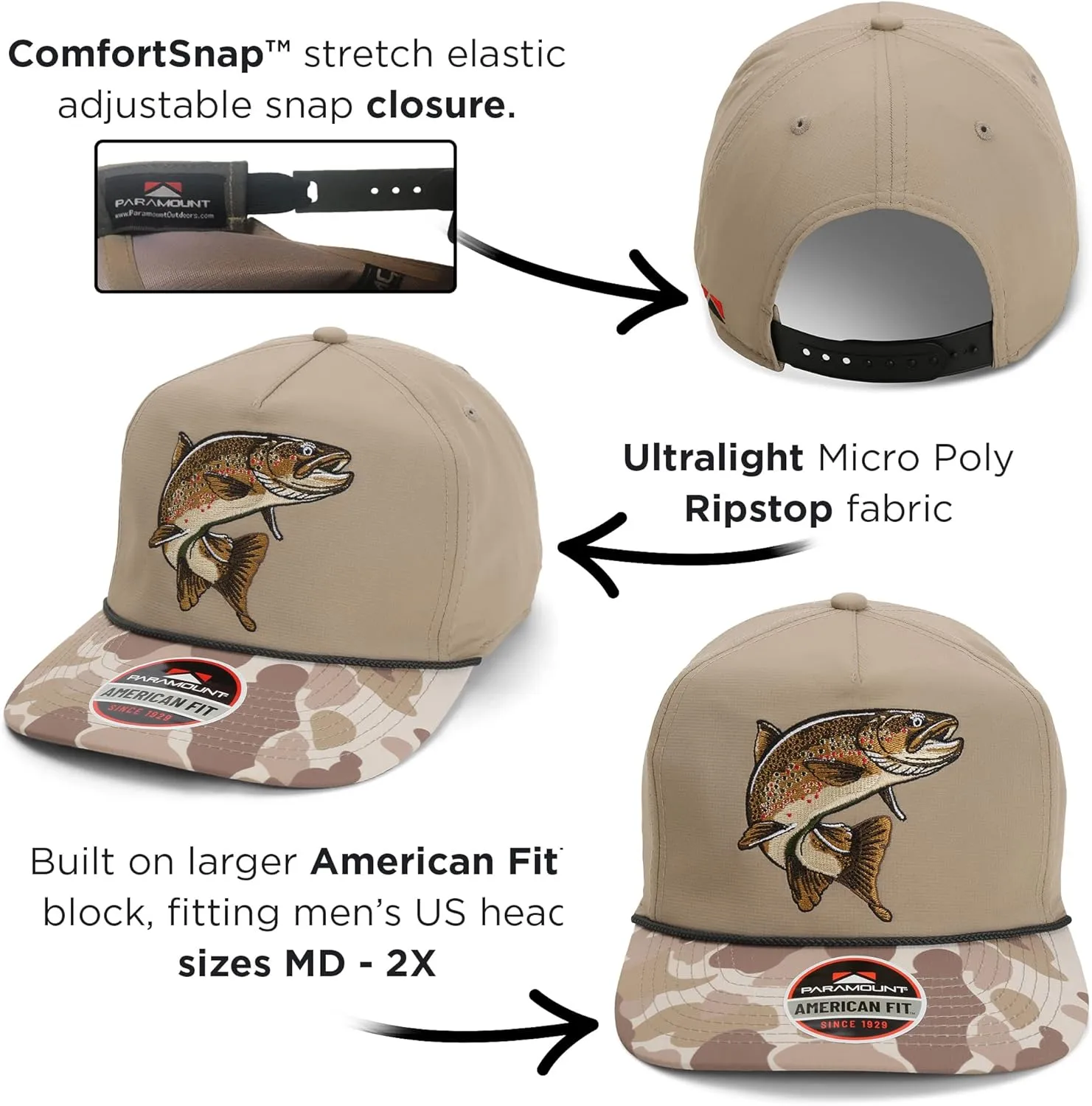 Paramount Outdoors Sporting Hat Collection for Men Hunting and Fishing Caps with ComfortSnap