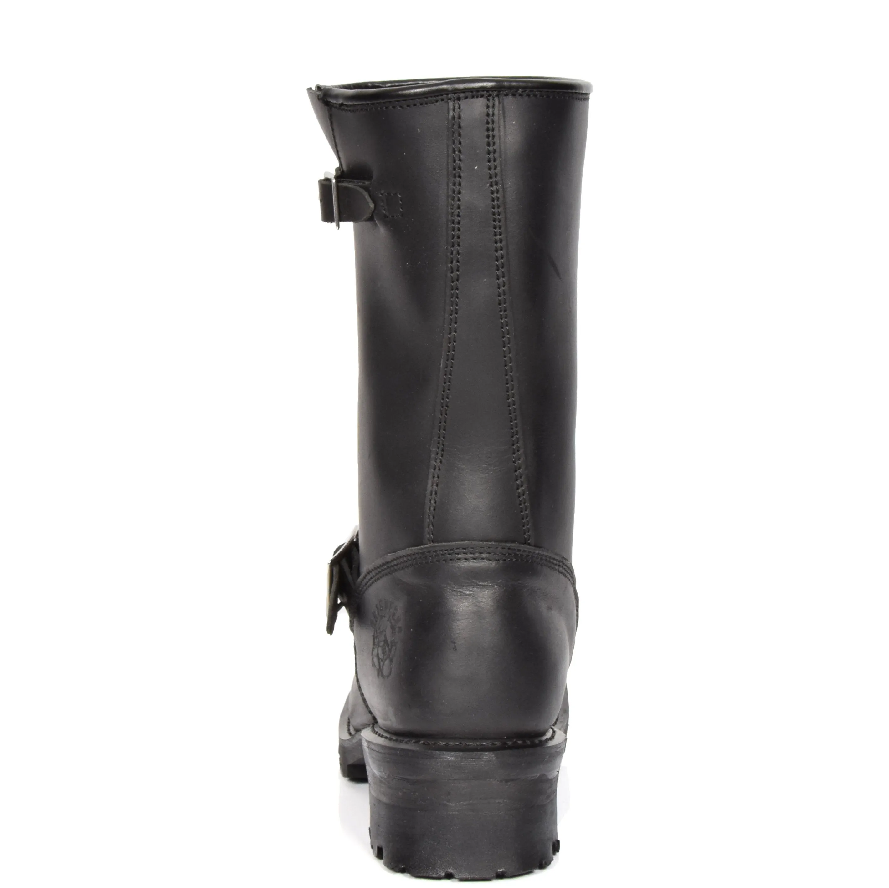 Real Leather Round Toe Buckle Design Biker Boots ATB45H Black
