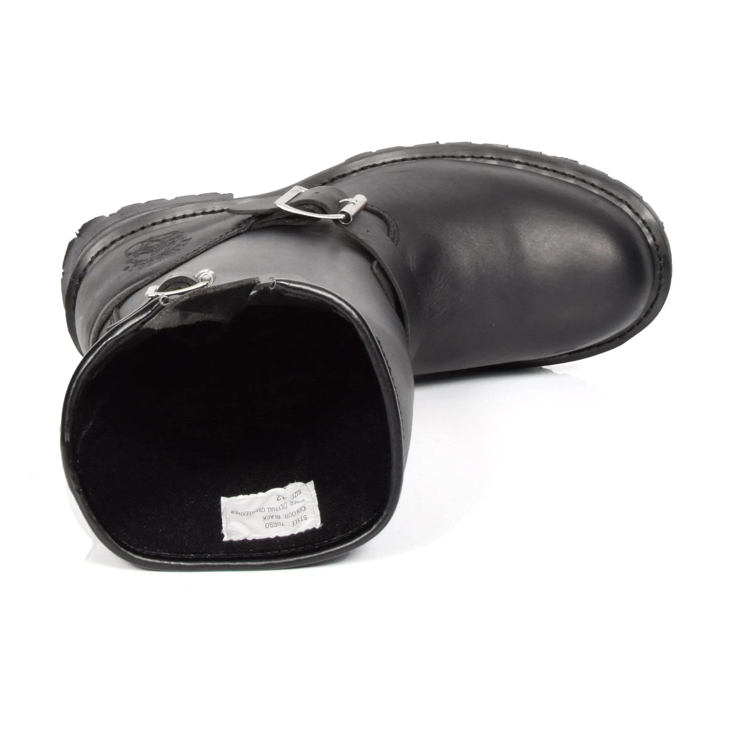Real Leather Round Toe Buckle Design Biker Boots ATB45H Black