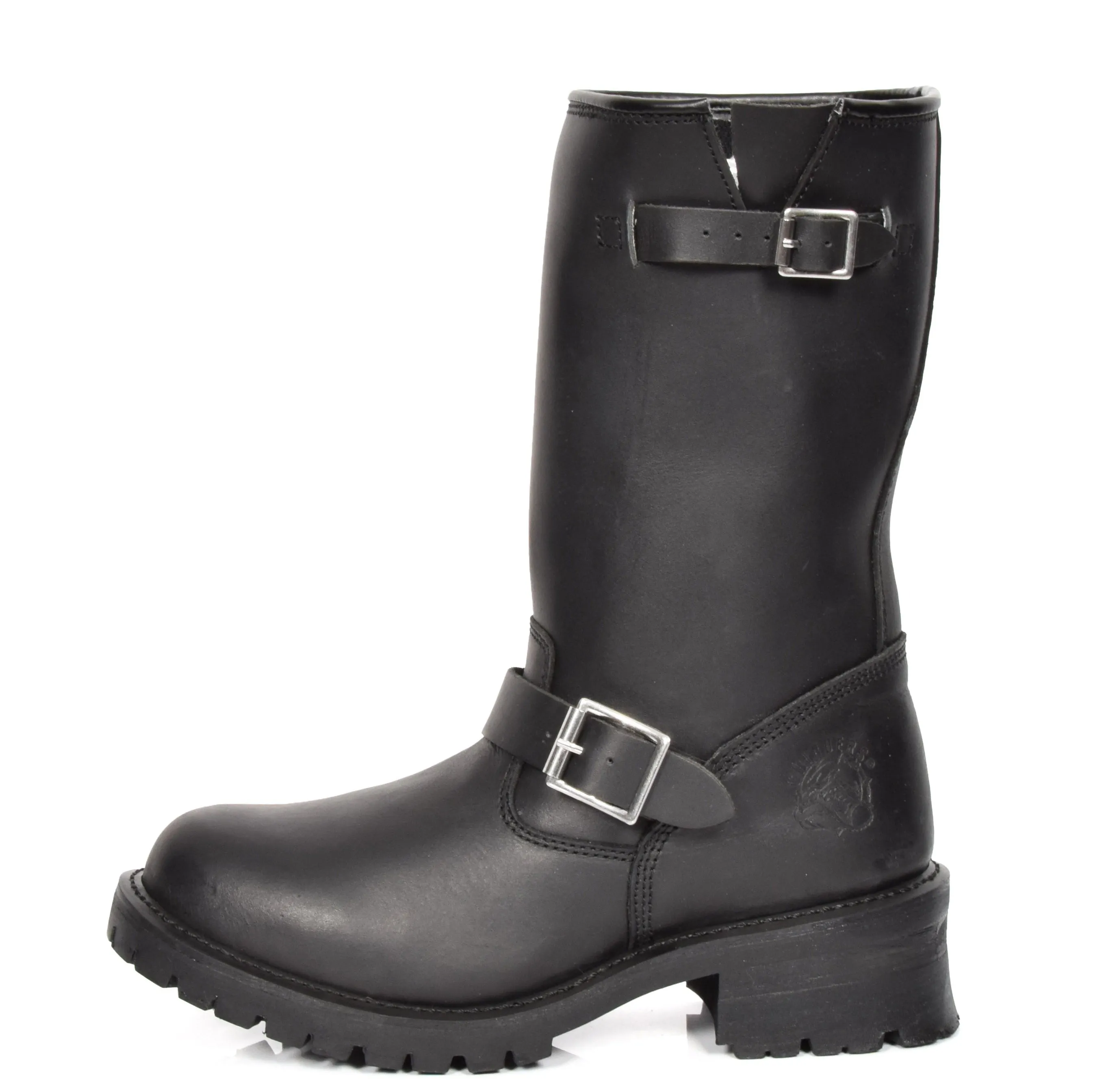 Real Leather Round Toe Buckle Design Biker Boots ATB45H Black