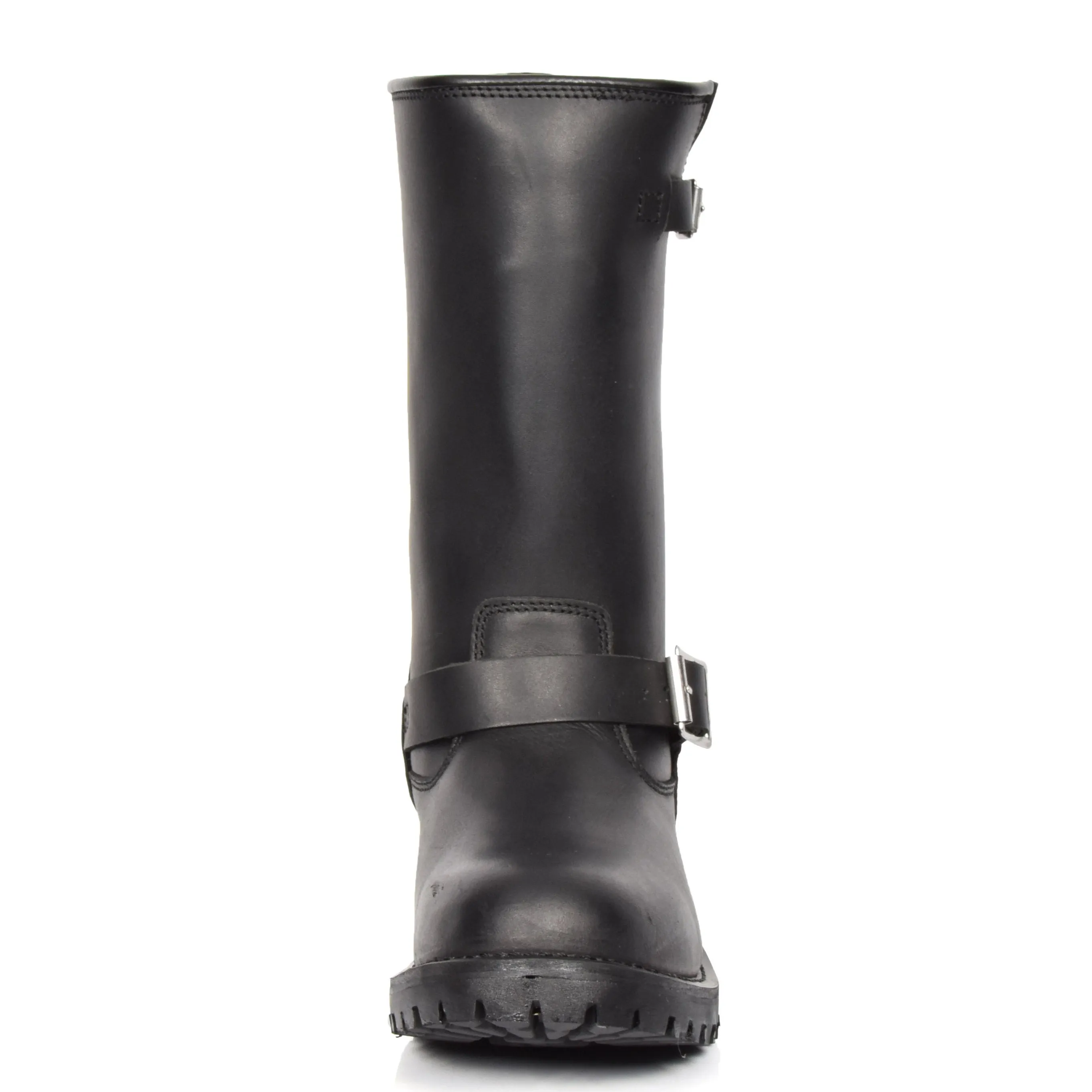 Real Leather Round Toe Buckle Design Biker Boots ATB45H Black