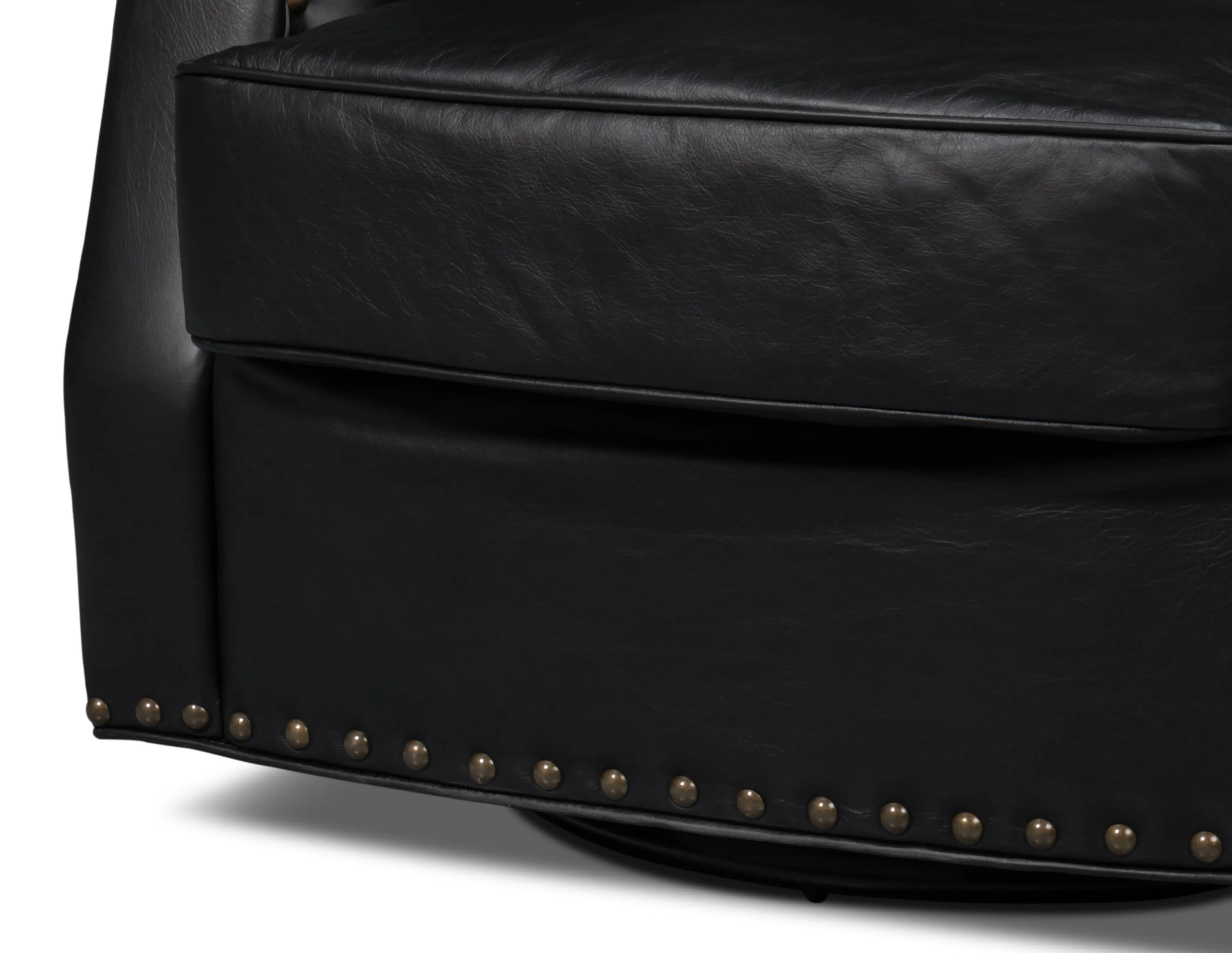 Sarreid - Taft Leather Swivel Chair  Onyx Black - Black - Traditional
