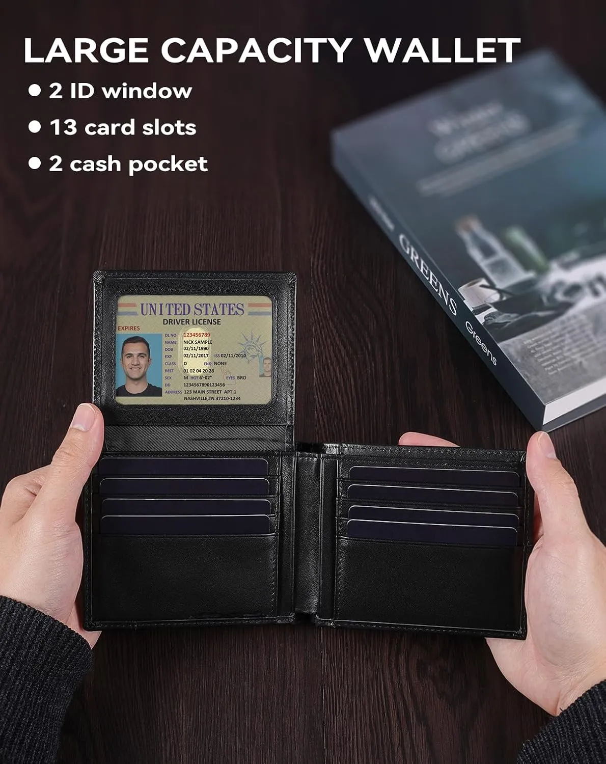 Swallowmall Leather Wallet for Mens Genuine Leather RFID Blocking Bifold Wallets with 2 ID Windows 13 Card Slots