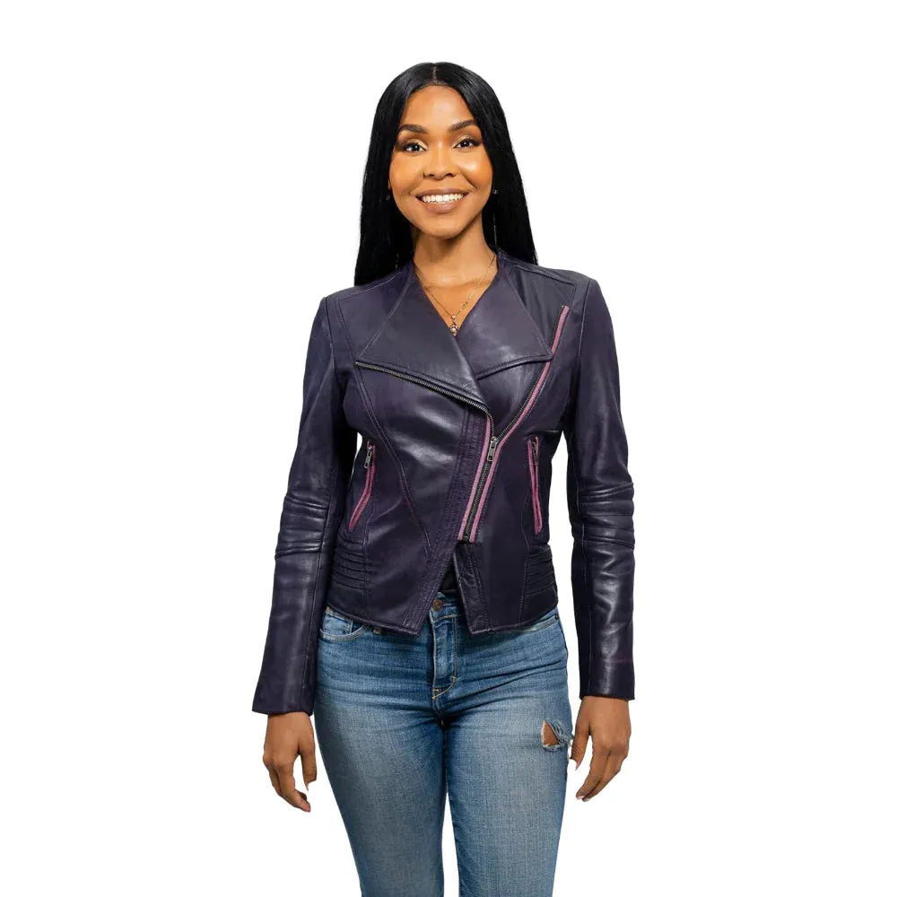 Trish Womens Leather Jacket (Violet)