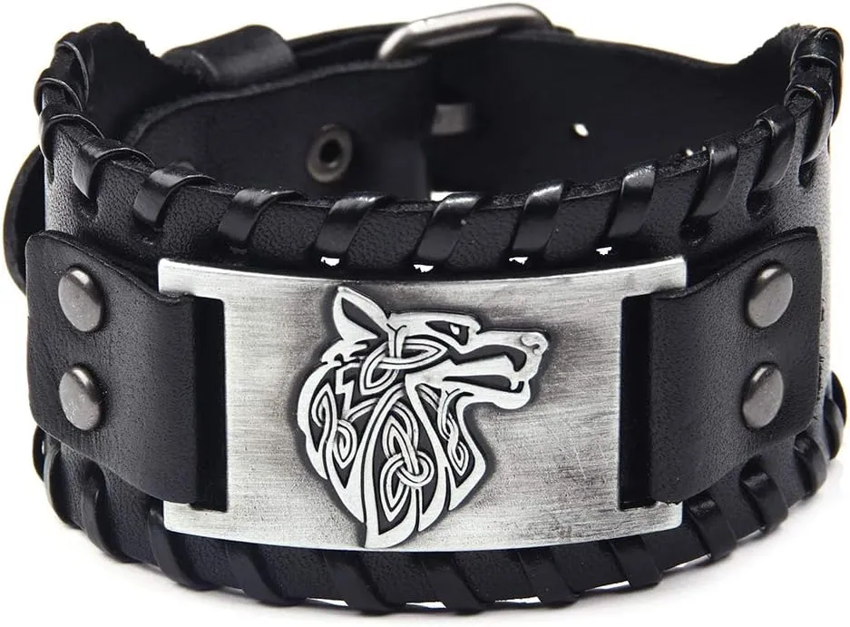 TURTLEDOVE Viking Bracelet Wolf Fenrir - Vintage Nordic Scandinavian Talisman - Gothic Bracelet for Celtic Pagan