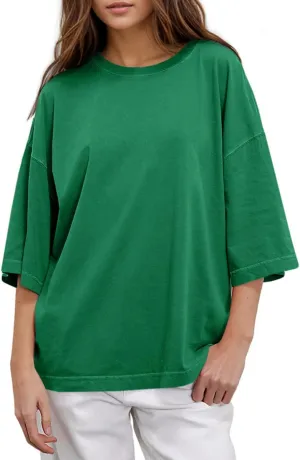 UNCLECAT Womens Oversized T Shirts Summer Trendy 3/4 Sleeve Tops Crew Neck Loose Fit Workout Tee Clothes