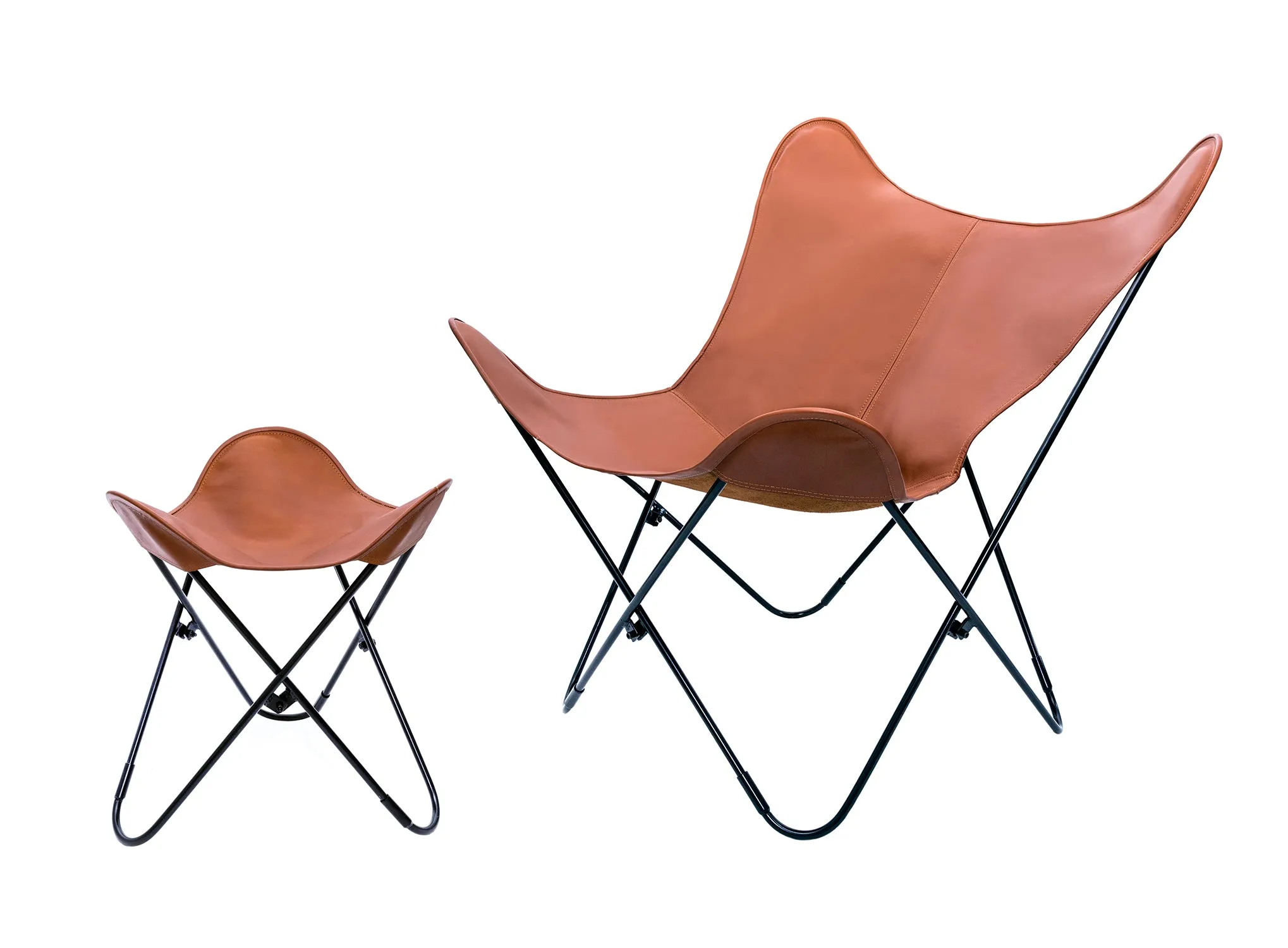 VAQUETA LEATHER BUTTERFLY CHAIR WITH OTTOMAN
