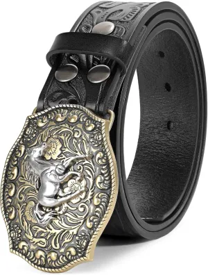 Western Leather Buckle Belt for Men Women Cowboy Cowgirl Mens Leather Belt for Jeans Christmas Men's Belt Gifts