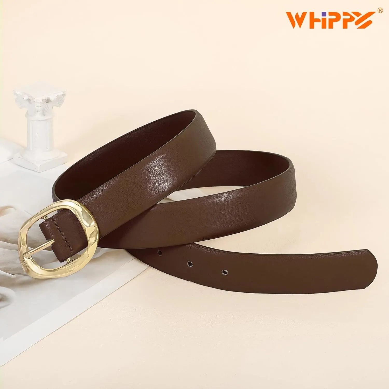 WHIPPY Leather Belt for Women Casual Waist Belt with Gold Buckle Fashion Ladies Belt for Jeans Pants Dress