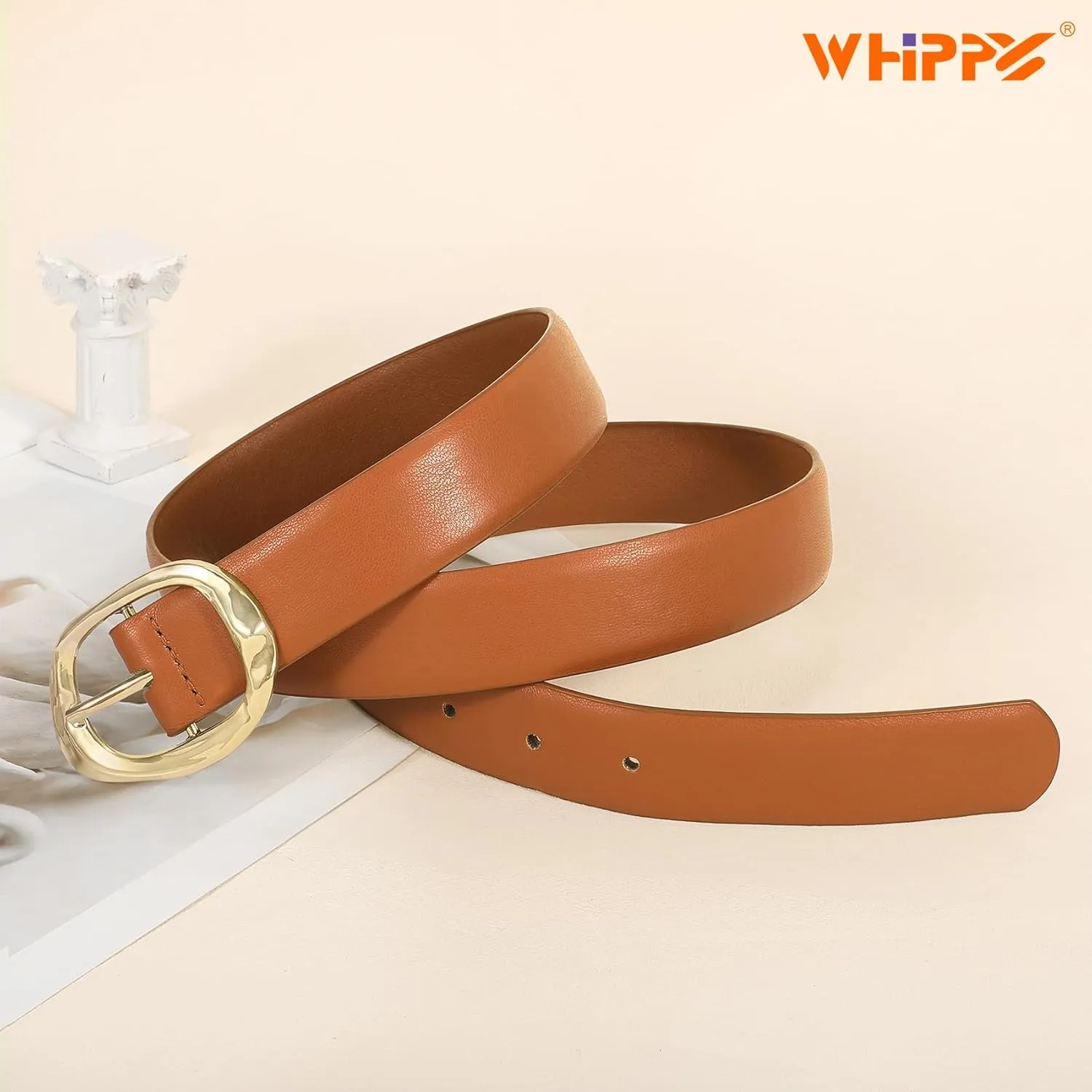WHIPPY Leather Belt for Women Casual Waist Belt with Gold Buckle Fashion Ladies Belt for Jeans Pants Dress