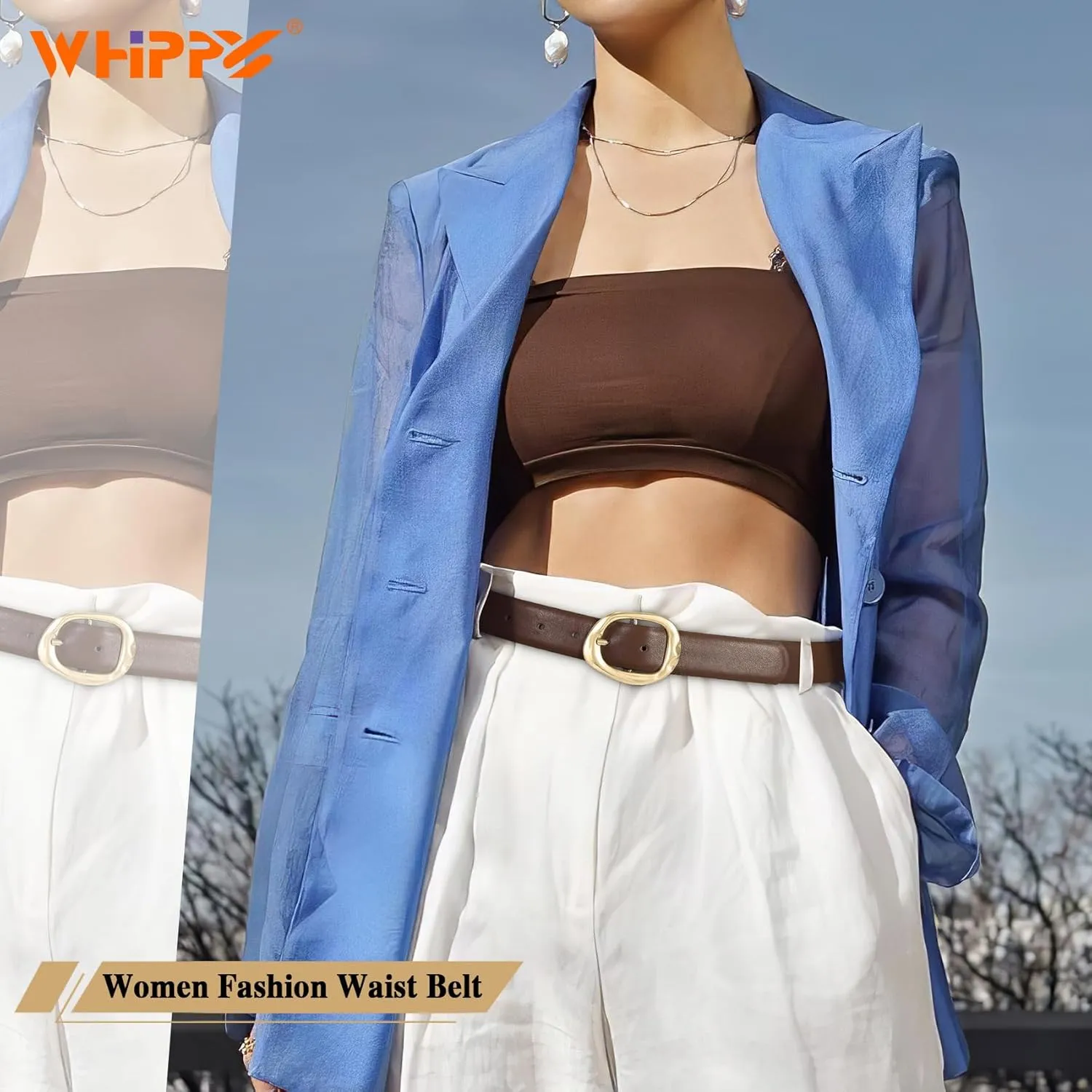 WHIPPY Leather Belt for Women Casual Waist Belt with Gold Buckle Fashion Ladies Belt for Jeans Pants Dress