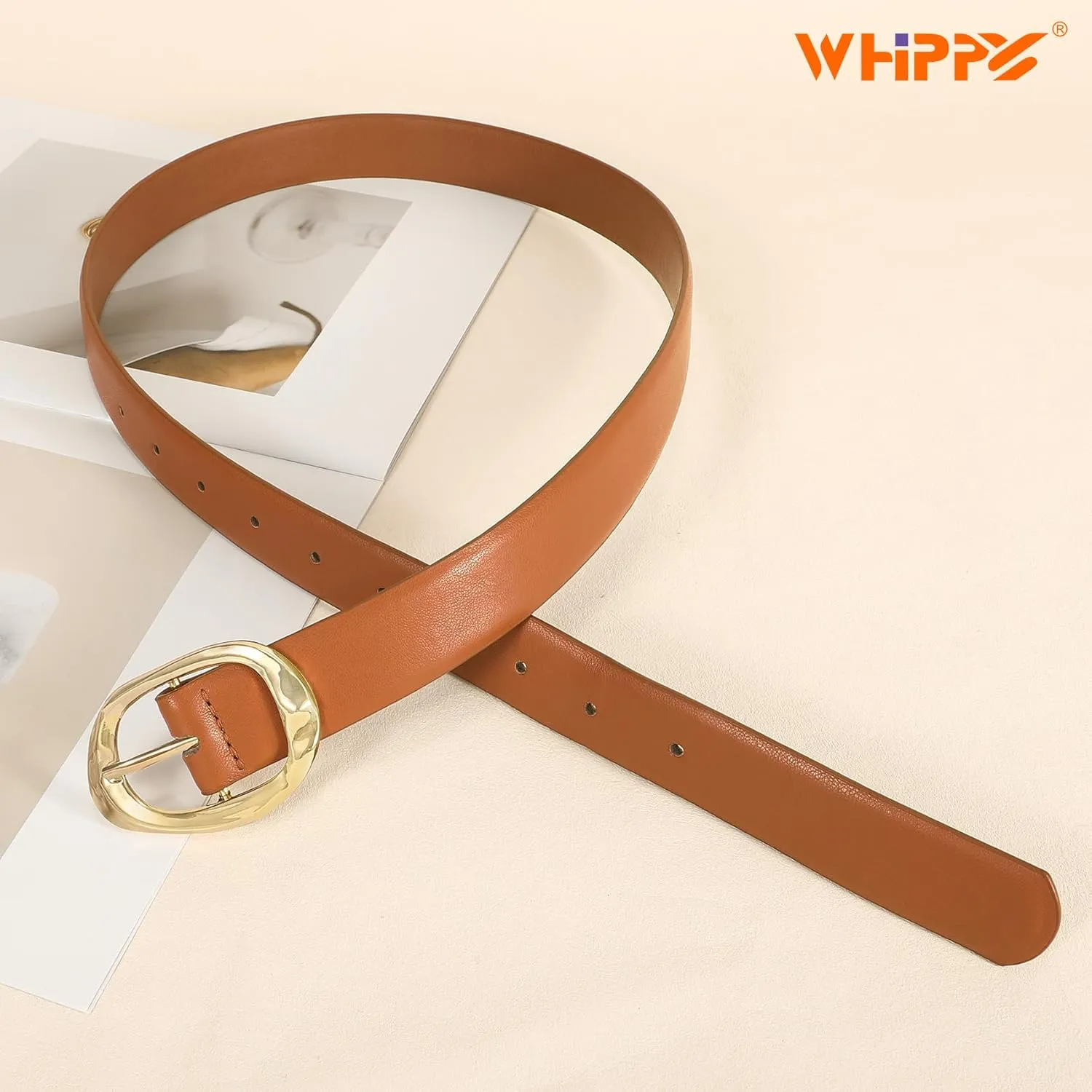 WHIPPY Leather Belt for Women Casual Waist Belt with Gold Buckle Fashion Ladies Belt for Jeans Pants Dress