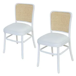 White Cane Back Side Dining Chairs