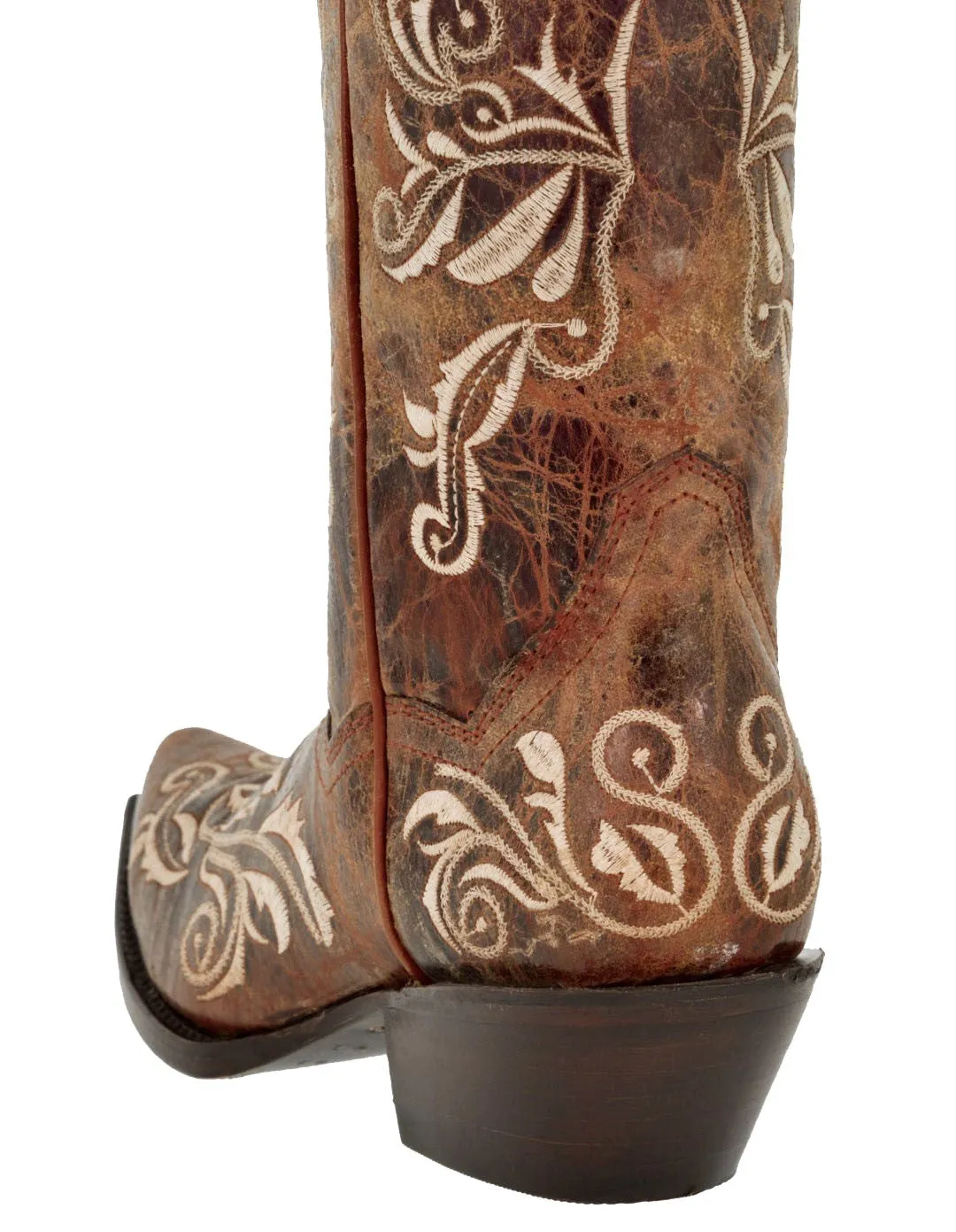 Womens Granada Cognac Cowboy Boots Swan Embroidered - Snip Toe