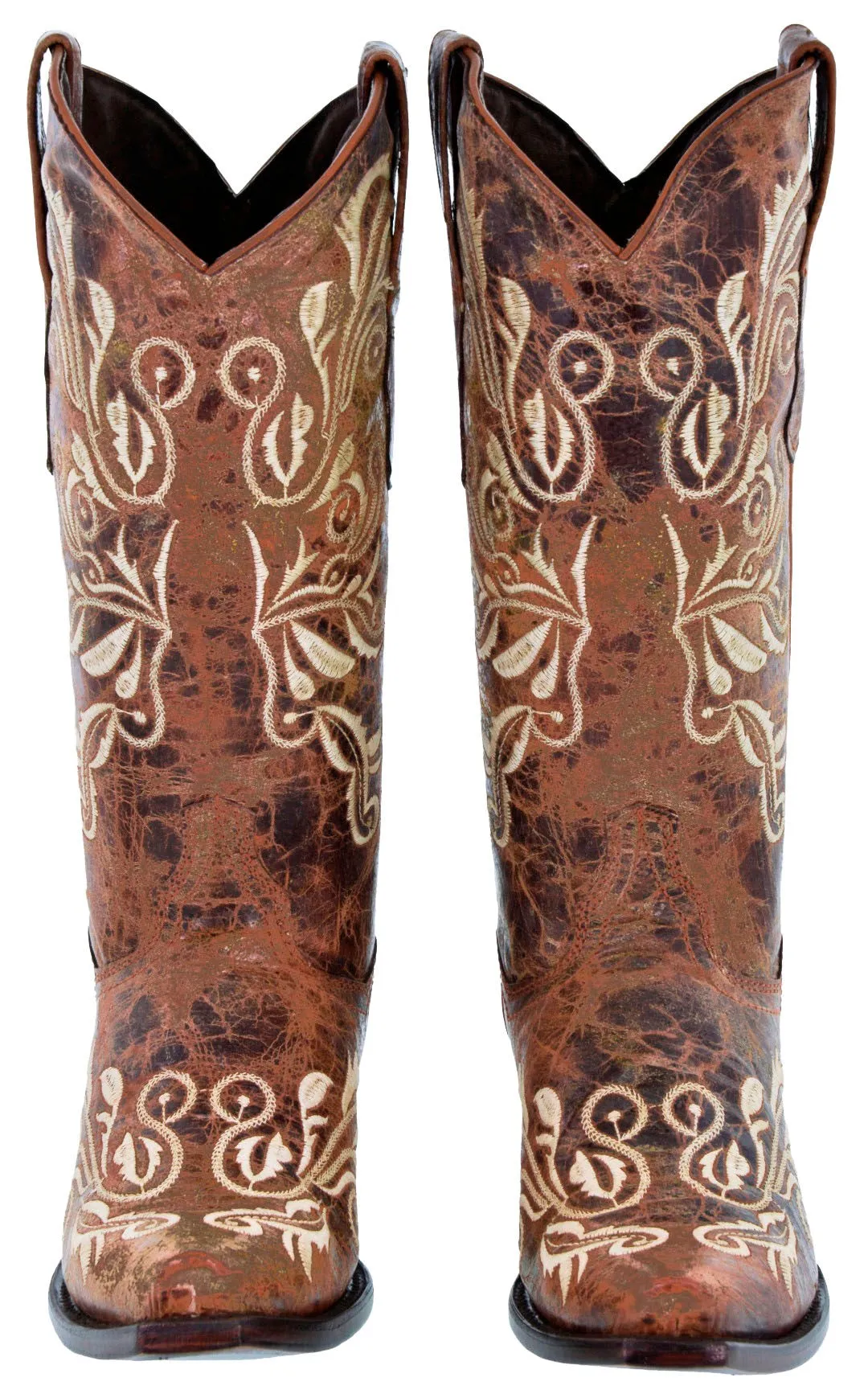 Womens Granada Cognac Cowboy Boots Swan Embroidered - Snip Toe