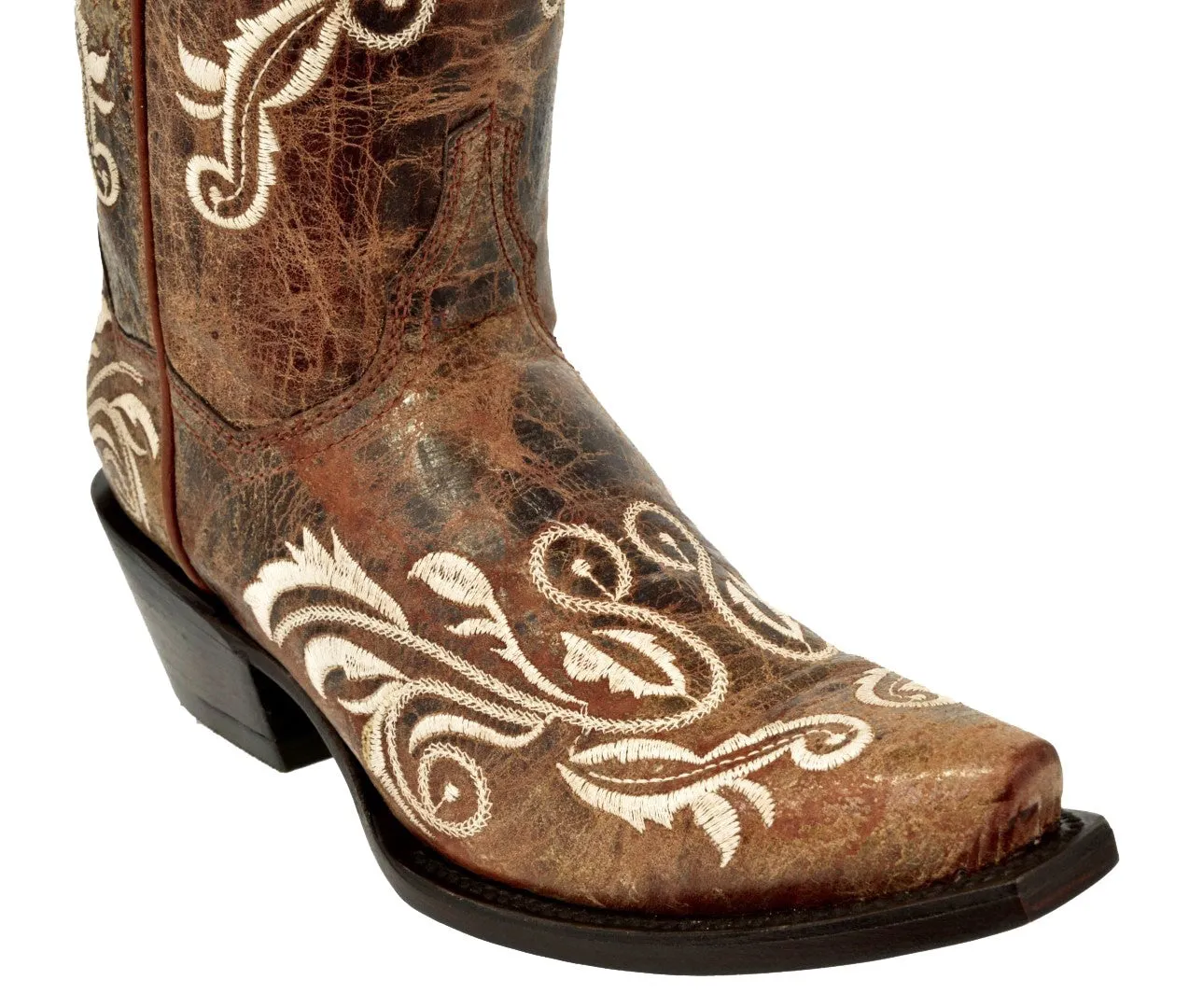 Womens Granada Cognac Cowboy Boots Swan Embroidered - Snip Toe