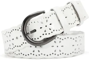 XZQTIVE Women Plus Size Leather Belt for Jeans Dresses Pants Hollow Flower Waist Belts with Solid Pin Buckle